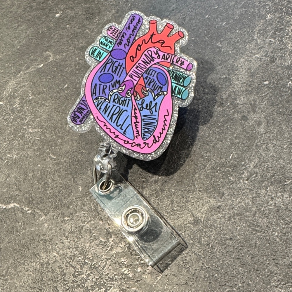 Colorful Anatomical Glitter Heart ID Badge Reel
